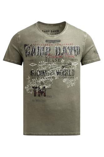 Camp David Herren T-Shirt im Used Look mit Crack Prints Vintage Khaki, XL von Camp David