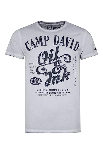Camp David Herren T-Shirt mit Prints und Used-Optik von Camp David