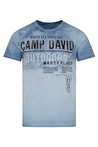 Camp David Herren T-Shirt mit Logo Prints im Used Look New Blue M von Camp David