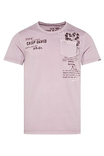 Camp David Herren T-Shirt mit Logo Prints und Brusttasche French Violet M von Camp David