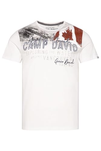 Camp David Herren T-Shirt mit Photoprint und Stickereien Ivory, M von Camp David