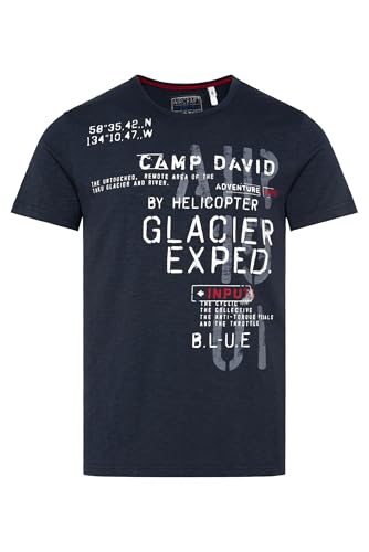 Camp David Herren T-Shirt mit Print im Used Look Blue Navy XXL von Camp David