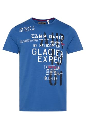 Camp David Herren T-Shirt mit Print im Used Look Strong Blue M von Camp David