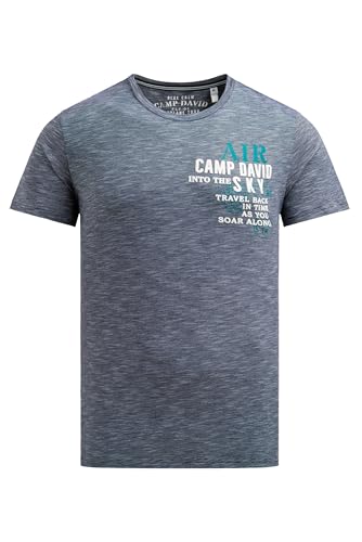Camp David Herren T-Shirt mit Streifen-Design und Rücken-Print Blue Navy, L von Camp David