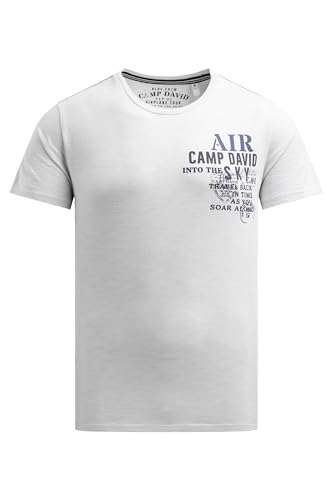 Camp David Herren T-Shirt mit Streifen-Design und Rücken-Print Opticwhite, L von Camp David