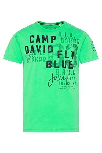 Camp David Herren T-Shirt mit Tapes und Artwork, Electric Green, CB2302-3521-41 von Camp David