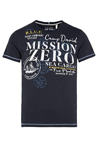 Camp David Herren T-Shirt mit Used-Optik und Artwork Deep Sea M von Camp David
