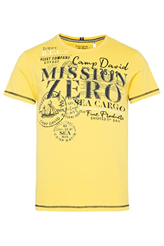 Camp David Herren T-Shirt mit Used-Optik und Artwork Yellow Sun M von Camp David