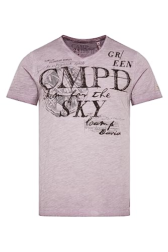 Camp David Herren T-Shirt mit V-Ausschnitt und Used Prints French Violet L von Camp David