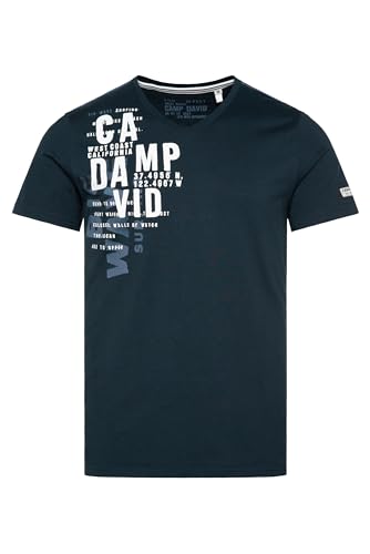 Camp David Herren T-Shirt mit V-Neck und Label Prints Blue Navy M von Camp David