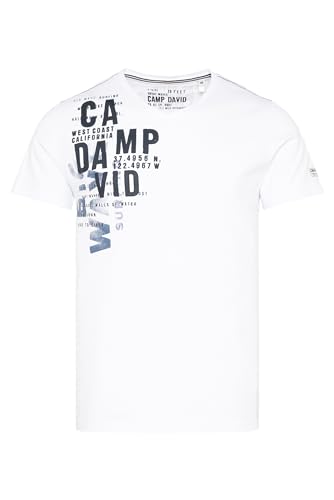 Camp David Herren T-Shirt mit V-Neck und Label Prints Opticwhite S von Camp David