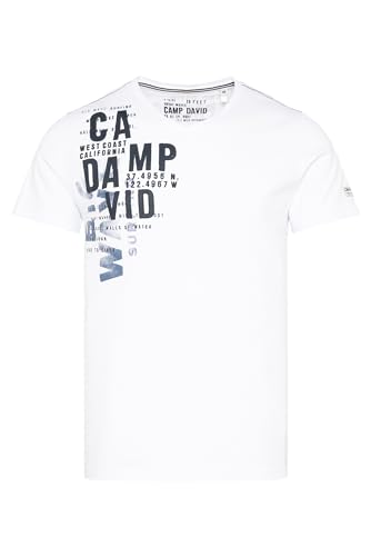 Camp David Herren T-Shirt mit V-Neck und Label Prints Opticwhite XL von Camp David