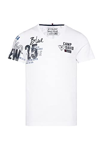 Camp David Herren T-Shirt mit V-Neck und Rubber-Artworks von Camp David