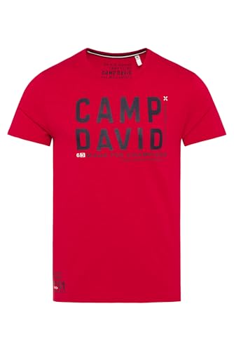 Camp David Herren T-Shirt mit V-Neck und Rubber Prints Rising Red M von Camp David