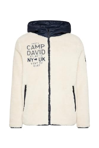 Camp David Herren Teddyfleecejacke mit Kapuze im Materialmix Ecru S von Camp David