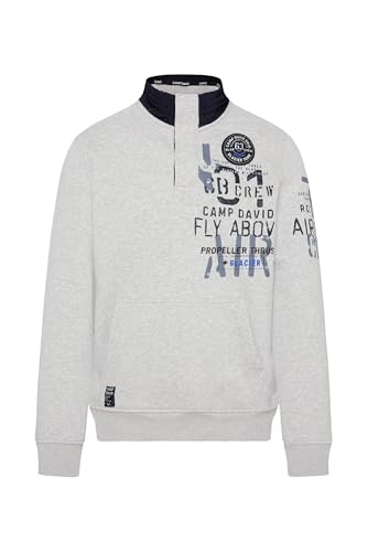 Camp David Herren Troyer-Sweatshirt mit Artworks Granite Melange 4XL von Camp David