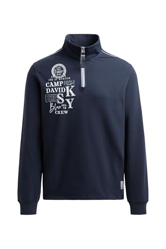 Camp David Herren Troyer-Sweatshirt mit Zipper und Artworks Blue Navy, XXL von Camp David