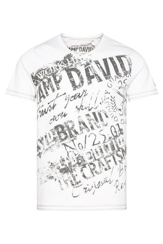 Camp David Herren V-Shirt im Vintage Look mit Print Artworks Opticwhite XXXL von Camp David