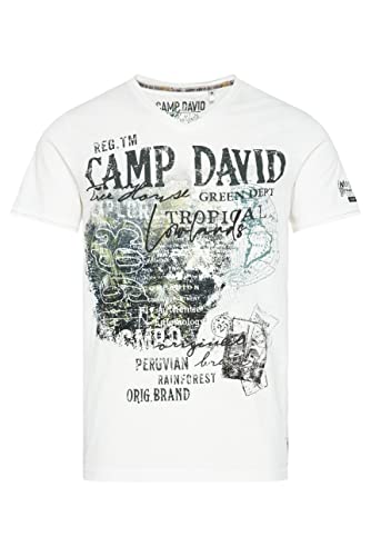 Camp David Herren V-Shirt mit Prints und Stickereien von Camp David