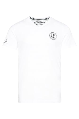 Camp David Herren V-Shirt mit kleinen Rubber Prints Opticwhite XXL von Camp David