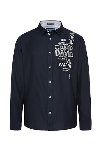 Camp David Herren Jacquard-Hemd mit Logo Artworks Blue Navy XXL von Camp David