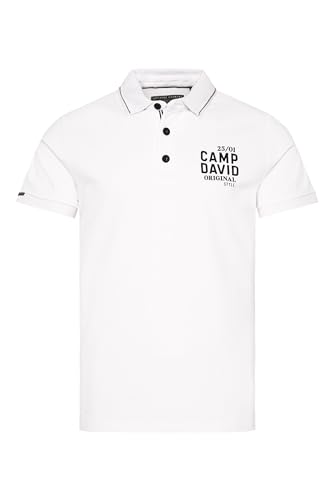 Camp David Herren Pikee-Polo mit Logo Print Opticwhite M von Camp David