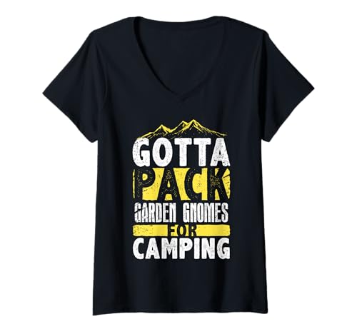 Damen Lustiger Camping-Zwerg, Outdoor-Camper und Wanderfreunde T-Shirt mit V-Ausschnitt von Camp Fun for Camping and Gnome Lovers