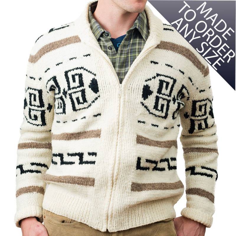 Handgestrickte Wolle Big Lebowski "The Dude" Cardigan - Cowichan Style von CampKitschyKnits