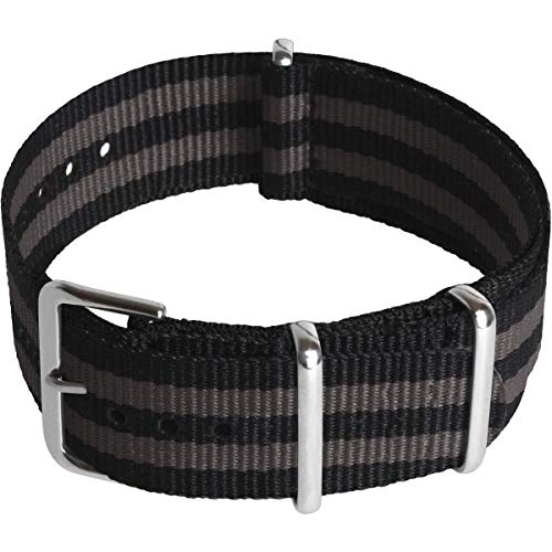 CampTeck U7076 - Nylon Ersatz Uhrenarmband Militär Uhrband (Breite 18|20|22|24mm) mit Verschlussschnalle aus rostfreiem Stahl für Spring Bar Uhren - Schwarze & Graue Streifen - 20mm von CampTeck