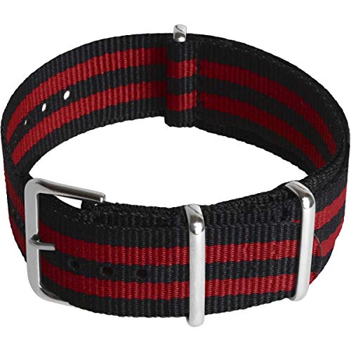 CampTeck U7079 - Nylon Ersatz Uhrenarmband Militär Uhrband (Breite 18|20|22|24mm) mit Verschlussschnalle aus rostfreiem Stahl für Spring Bar Uhren - Schwarze & Rote Streifen - 20mm von CampTeck