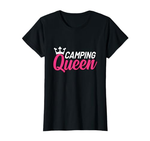 Camping Queen Camping Königin - Lustiges Camperin Geschenk T-Shirt für Damen und Herren, Schwarz, S von Campen Camper Zelten Wandern Wohnmobil Wohnwagen