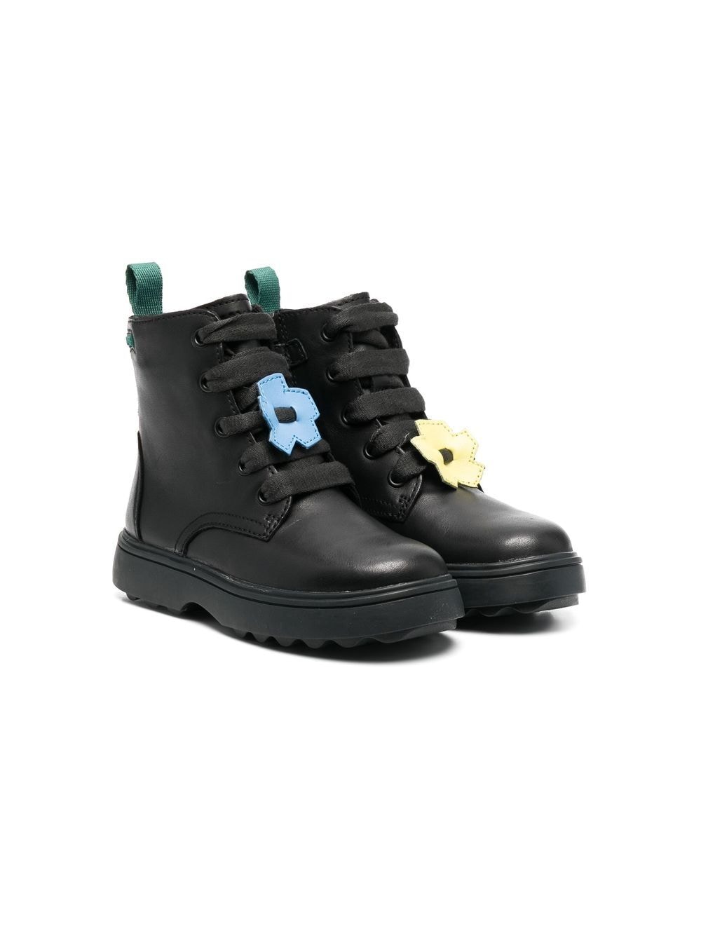 Camper Kids Norte Twins Schnürstiefel mit Blumen-Patch - Schwarz von Camper Kids