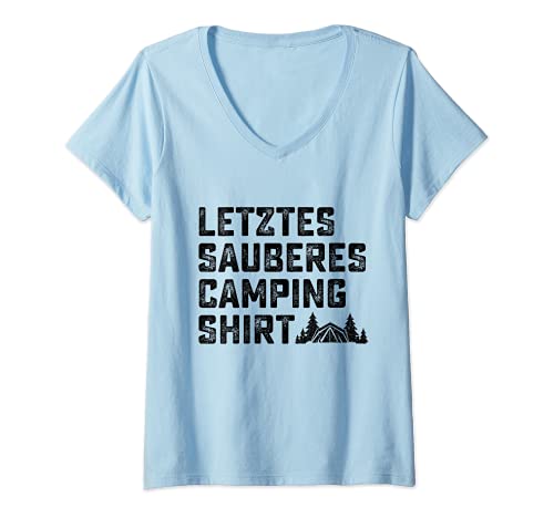 Damen Camper Mein Letztes Sauberes Camping Shirt Natur Outdoor T-Shirt mit V-Ausschnitt von Camper Zelten Camping Geschenkidee Natur Outdoor