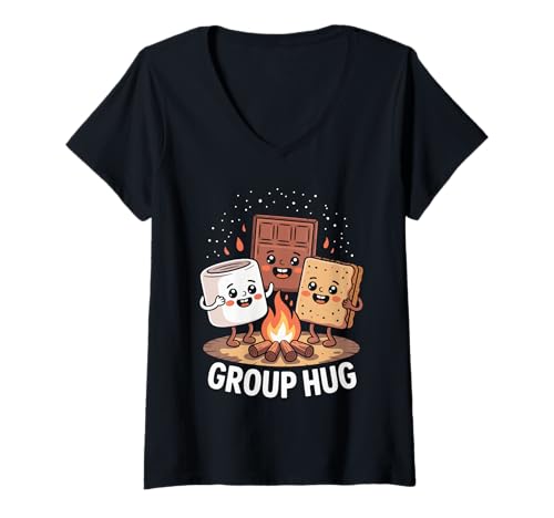 Damen Cute Camping Group Hug Campfire S’Mores T-Shirt mit V-Ausschnitt Damen Cute Camping Group Hug Campfire S’Mores T-Shirt mit V-Ausschnitt von Campfire Companions Co.