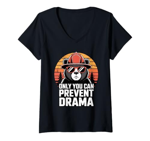 Damen Only You Can Prevent Drama Funny Camping Bear Retro T-Shirt mit V-Ausschnitt Damen Only You Can Prevent Drama Funny Camping Bear Retro T-Shirt mit V-Ausschnitt von Campfire Critters Club