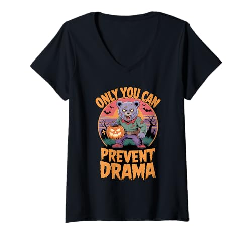 Damen Only You Can Prevent Drama Funny Camping Halloween Bear T-Shirt mit V-Ausschnitt Damen Only You Can Prevent Drama Funny Camping Halloween Bear T-Shirt mit V-Ausschnitt von Campfire Critters Club