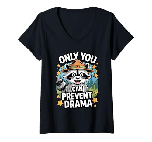 Damen Only You Can Prevent Drama Funny Camping Raccoon T-Shirt mit V-Ausschnitt Damen Only You Can Prevent Drama Funny Camping Raccoon T-Shirt mit V-Ausschnitt von Campfire Critters Club