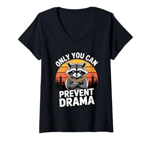 Damen Only You Can Prevent Drama Funny Camping Raccoon T-Shirt mit V-Ausschnitt Damen Only You Can Prevent Drama Funny Camping Raccoon T-Shirt mit V-Ausschnitt von Campfire Critters Club