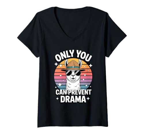 Damen Only You Can Prevent Drama Funny Camping Ranger Llama T-Shirt mit V-Ausschnitt Damen Only You Can Prevent Drama Funny Camping Ranger Llama T-Shirt mit V-Ausschnitt von Campfire Critters Club