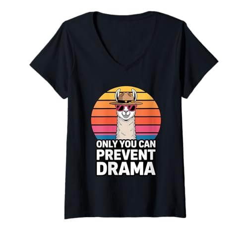 Damen Only You Can Prevent Drama Funny Camping Ranger Llama T-Shirt mit V-Ausschnitt Damen Only You Can Prevent Drama Funny Camping Ranger Llama T-Shirt mit V-Ausschnitt von Campfire Critters Club