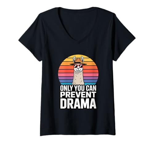 Damen Only You Can Prevent Drama Funny Camping Ranger Llama T-Shirt mit V-Ausschnitt Damen Only You Can Prevent Drama Funny Camping Ranger Llama T-Shirt mit V-Ausschnitt von Campfire Critters Club