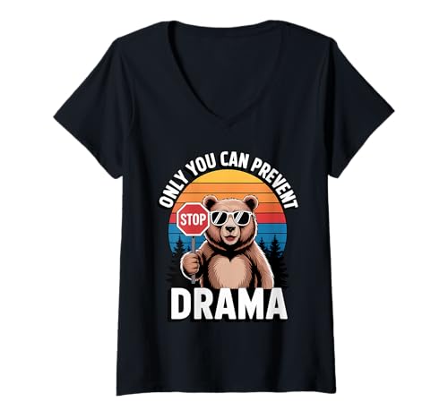 Damen Only You Can Prevent Drama Funny Camping Retro Bear T-Shirt mit V-Ausschnitt Damen Only You Can Prevent Drama Funny Camping Retro Bear T-Shirt mit V-Ausschnitt von Campfire Critters Club