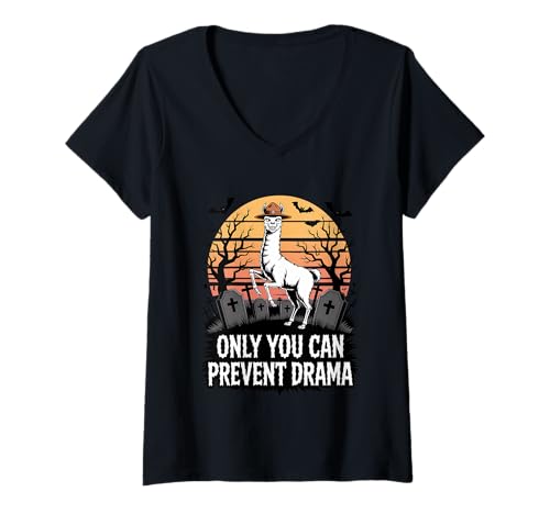 Damen Only You Can Prevent Drama Funny Camping Llama Halloween T-Shirt mit V-Ausschnitt Damen Only You Can Prevent Drama Funny Camping Llama Halloween T-Shirt mit V-Ausschnitt von Campfire Critters Retro Club