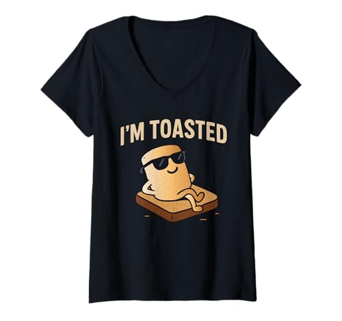 Damen Gebräunter Marshmallow mit Sonnenbrille I’m Toasted Motiv T-Shirt mit V-Ausschnitt Damen Gebräunter Marshmallow mit Sonnenbrille I’m Toasted Motiv T-Shirt mit V-Ausschnitt von Campfire Vibes Marshmallows by Christine-Krahl