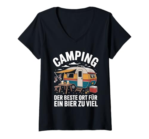 Damen Camping Der Beste Ort Für EIN Bier Zu Viel T-Shirt mit V-Ausschnitt Damen Camping Der Beste Ort Für EIN Bier Zu Viel T-Shirt mit V-Ausschnitt von Camping Abenteuer Bier Natur Freiheit Entspannung