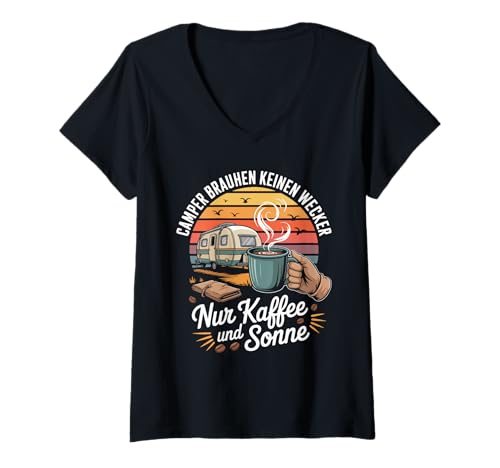 Damen Camper Brauchen Keinen Wecker Nur Kaffee Und Sonne T-Shirt mit V-Ausschnitt Damen Camper Brauchen Keinen Wecker Nur Kaffee Und Sonne T-Shirt mit V-Ausschnitt von Camping Abenteuer Wohnwagen Reisen Erlebnisse