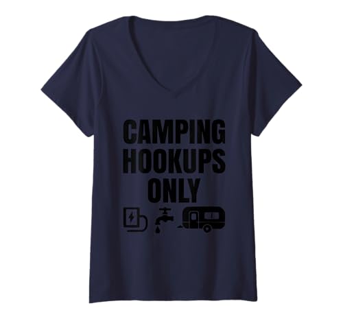 Damen Lustige Campinganschlüsse nur Wohnmobil-Anhänger T-Shirt mit V-Ausschnitt von Camping Apparel