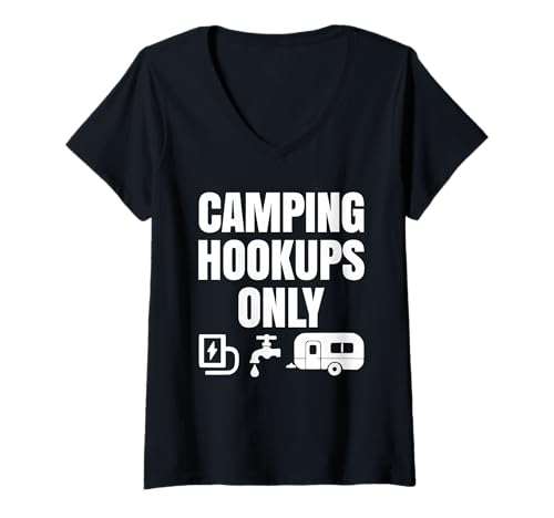 Damen Lustiger Wohnmobil-Anhänger, nur Campinganschlüsse T-Shirt mit V-Ausschnitt Damen Lustiger Wohnmobil-Anhänger, nur Campinganschlüsse T-Shirt mit V-Ausschnitt von Camping Apparel