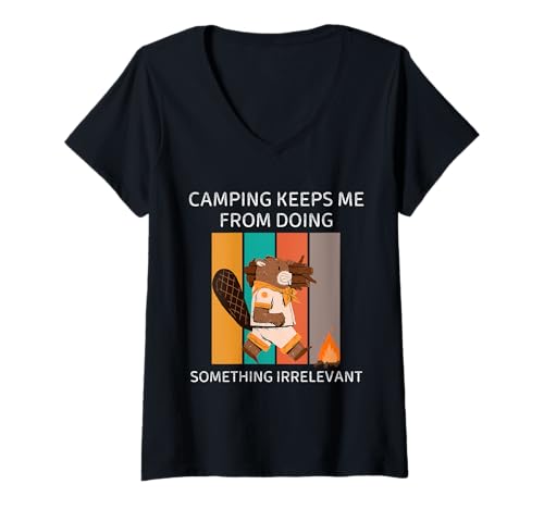 Damen Camping Biber hält Mich Davon ab, etwas Irrelevantes zu tun T-Shirt mit V-Ausschnitt Damen Camping Biber hält Mich Davon ab, etwas Irrelevantes zu tun T-Shirt mit V-Ausschnitt von Camping Beaver Keeps Me From Doing Irrelevant