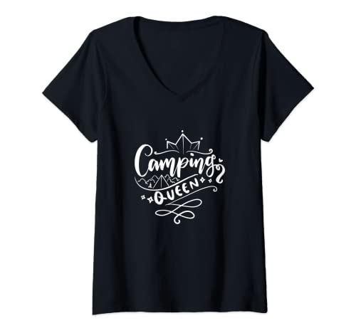 Damen Camping Crew Camping Queen T-Shirt mit V-Ausschnitt von Camping Crew Camper Travel Gifts